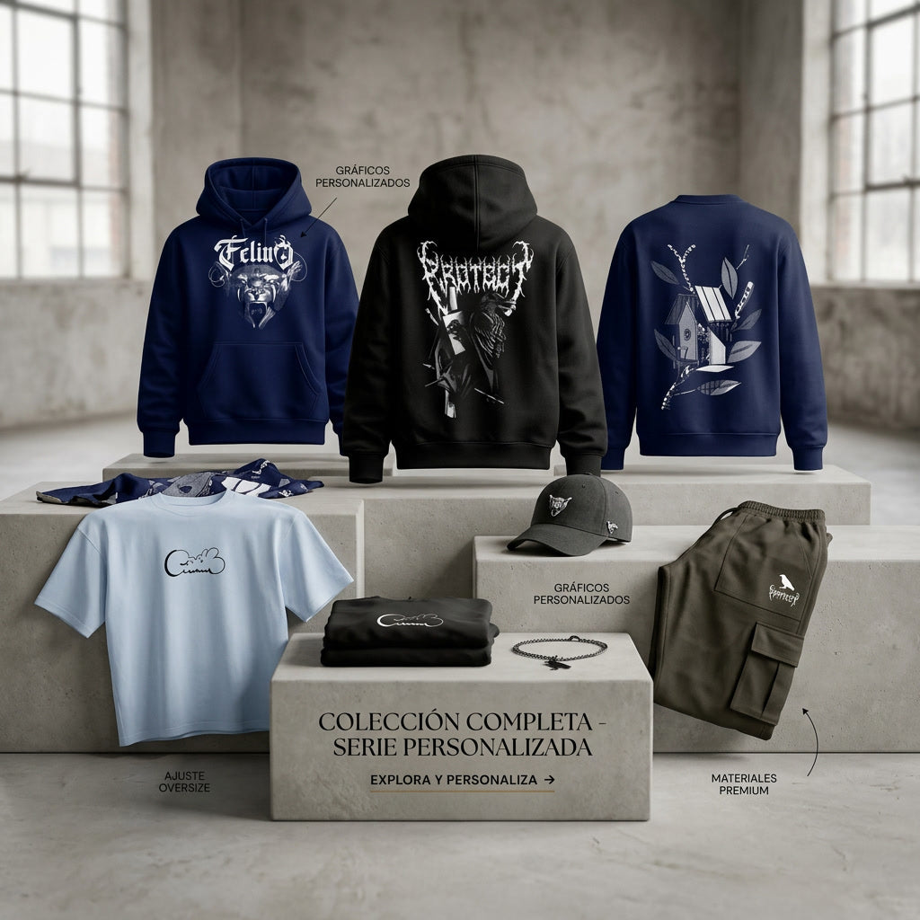 PEW1 Street Wear - Serie Personalizada: hoodie, hoodie zip, polo y camiseta personalizables