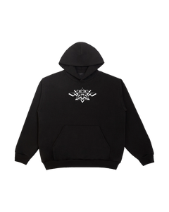 Hoodie SIZ negro con obra PEW1 aplicada